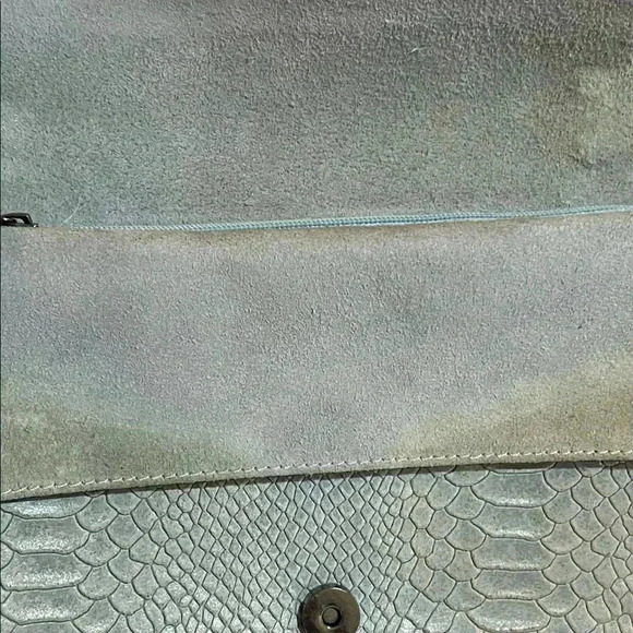 Handcrafted green blue leather suede satchel handbag - Picture 4 of 14